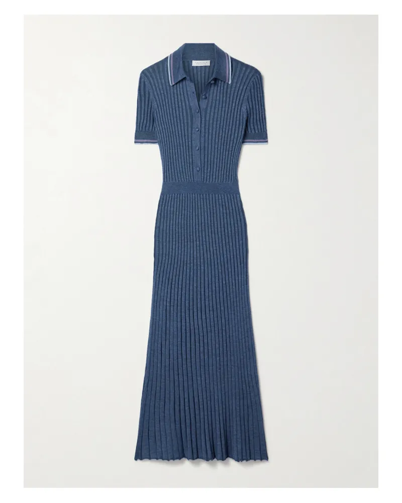 Gabriela Hearst Eyot Midikleid Aus Einer Gestreiften Seiden-kaschmirmischung In Rippstrick - Blau Blau