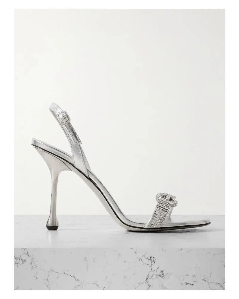 Jimmy Choo Tabatha 95 Slingback-sandalen Aus Metallic-leder Mit Kristallen - Silber Silber