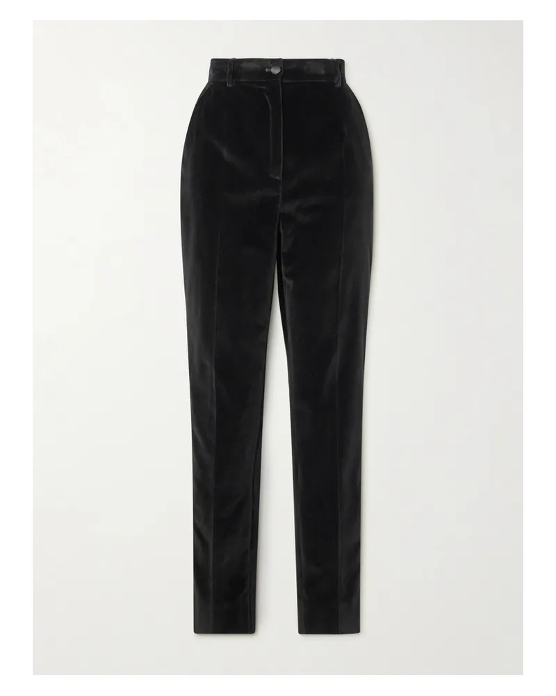 Dolce & Gabbana Satin-trimmed Cotton-blend Velvet Slim-leg Pants - Black Black