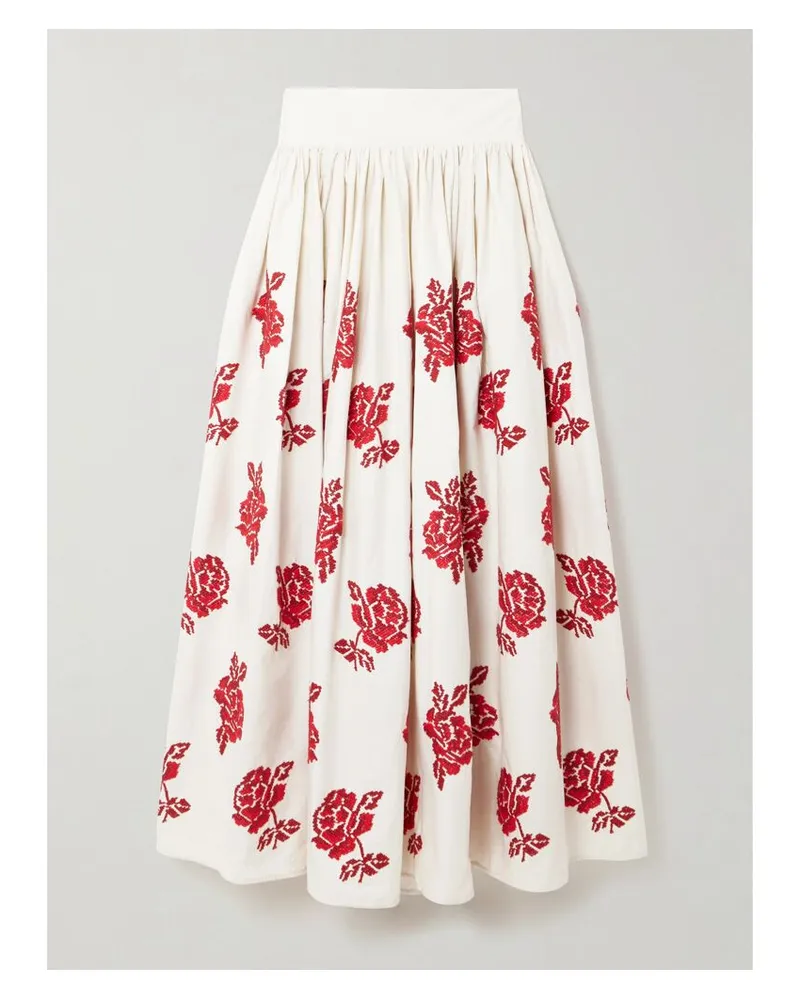 Loretta Caponi Vanessa Maxirock Aus Baumwollpopeline Mit Stickereien Und Falten - Creme Creme