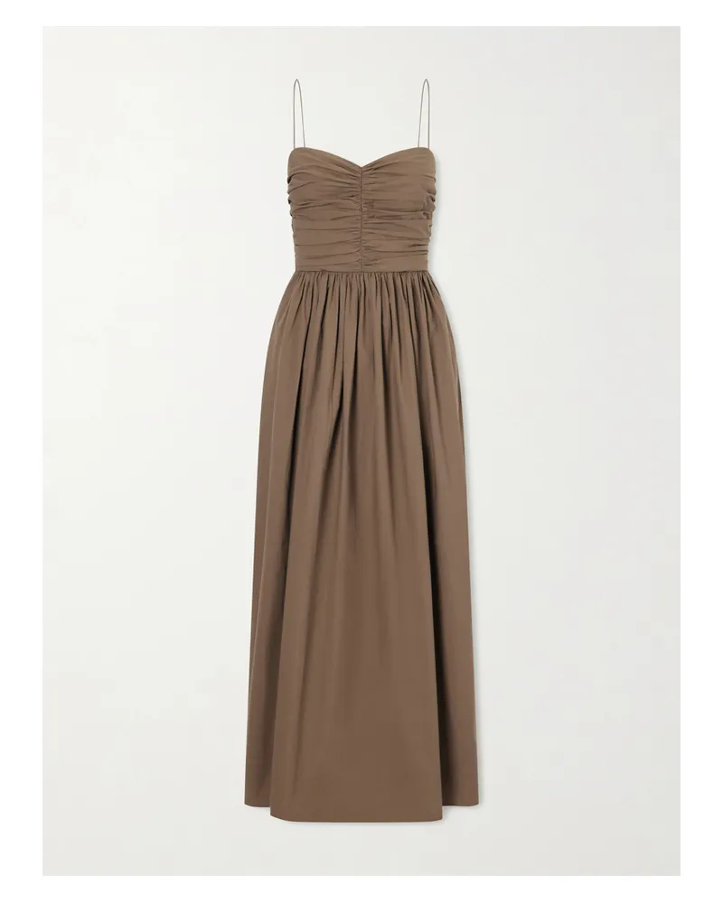 Matteau Gathered Organic Cotton-poplin Midi Dress - Brown Brown