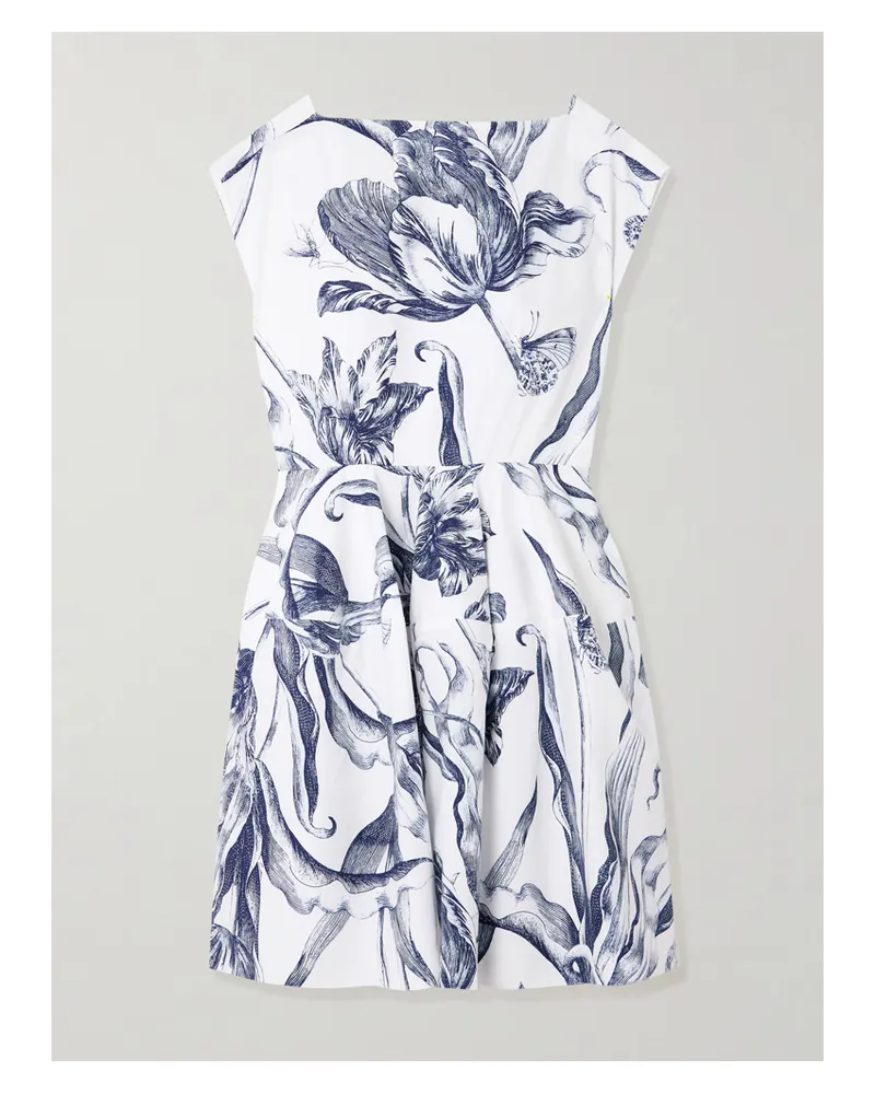 Erdem Minikleid Aus Baumwollpopeline Mit Blumenprint Und Falten - Elfenbein Elfenbein