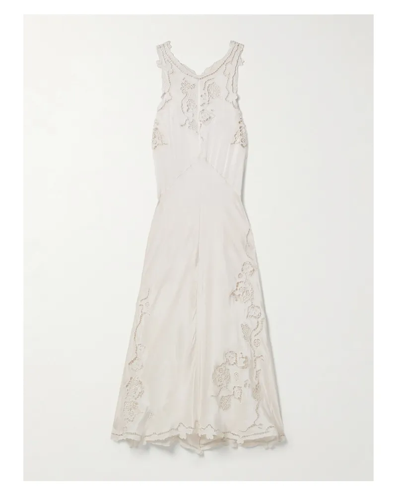 Isabel Marant Jadel Midikleid Aus Satin Aus Einer Seidenmischung Mit Guipure-spitzeneinsätzen Und Rückenausschnitt - Elfenbein Elfenbein