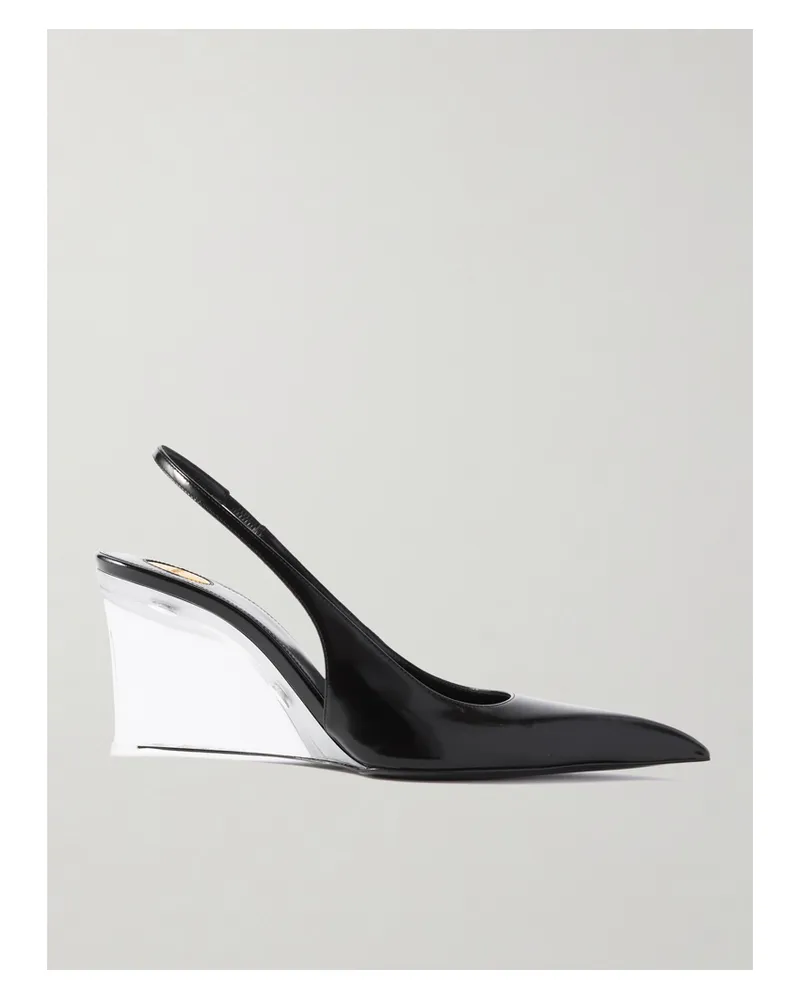 Saint Laurent Miller Patent-leather Slingback Wedge Pumps - Black Black