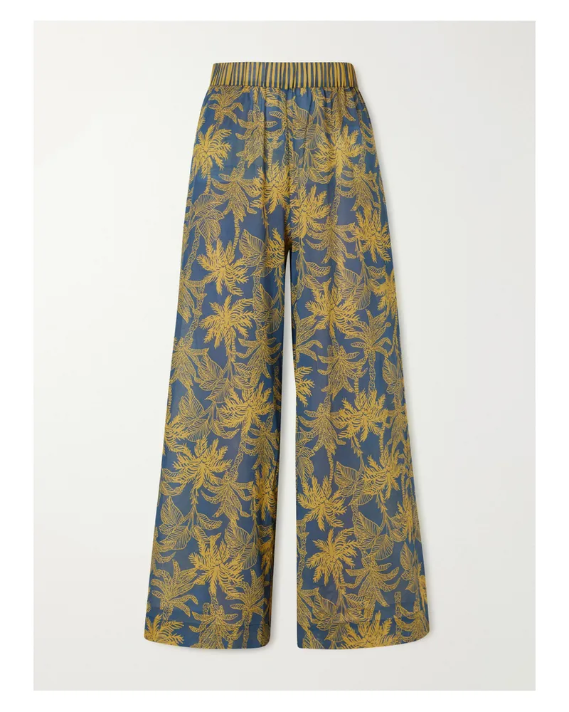 Eres Itinerant Printed Cotton-voile Straight-leg Pants - Blue Blue