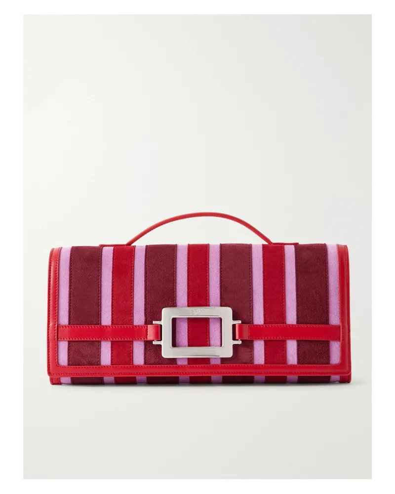 Roger Vivier Belle Vivier Buckled Leather-trimmed Striped Suede Clutch - Pink Pink