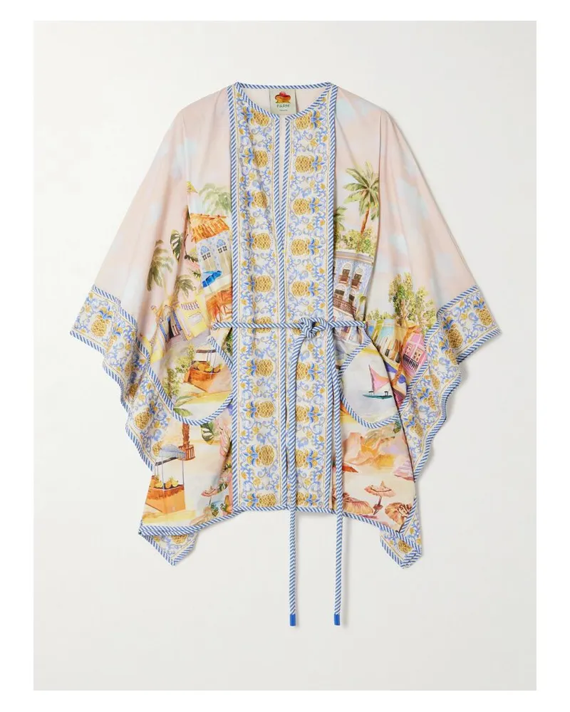 FARM Rio Aracati Kaftan Aus Bedruckter Biobaumwollpopeline Mit Bindegürtel - Blau Blau