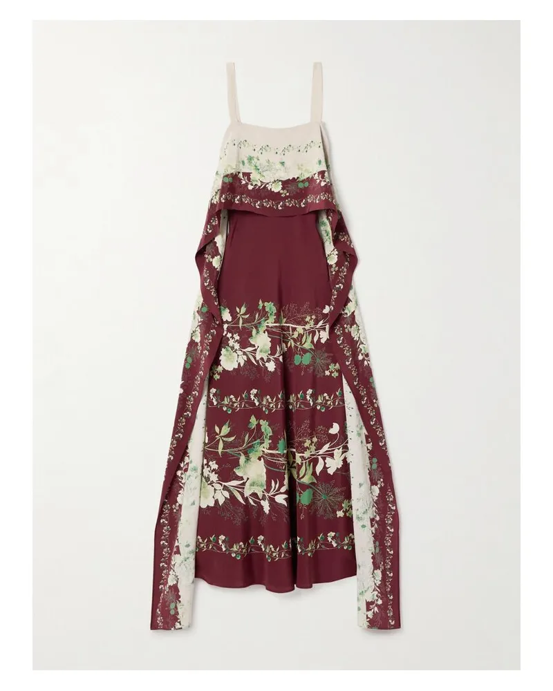 La DoubleJ Midikleid Aus Crêpe De Chine Aus Seide Mit Blumenprint - Rot Rot