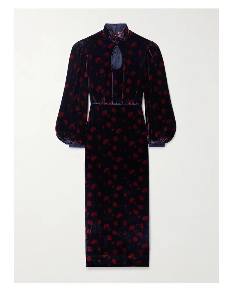 Saloni Domino Midikleid Aus Samt Mit Blumenmuster Und Cut-out - Blau Blau