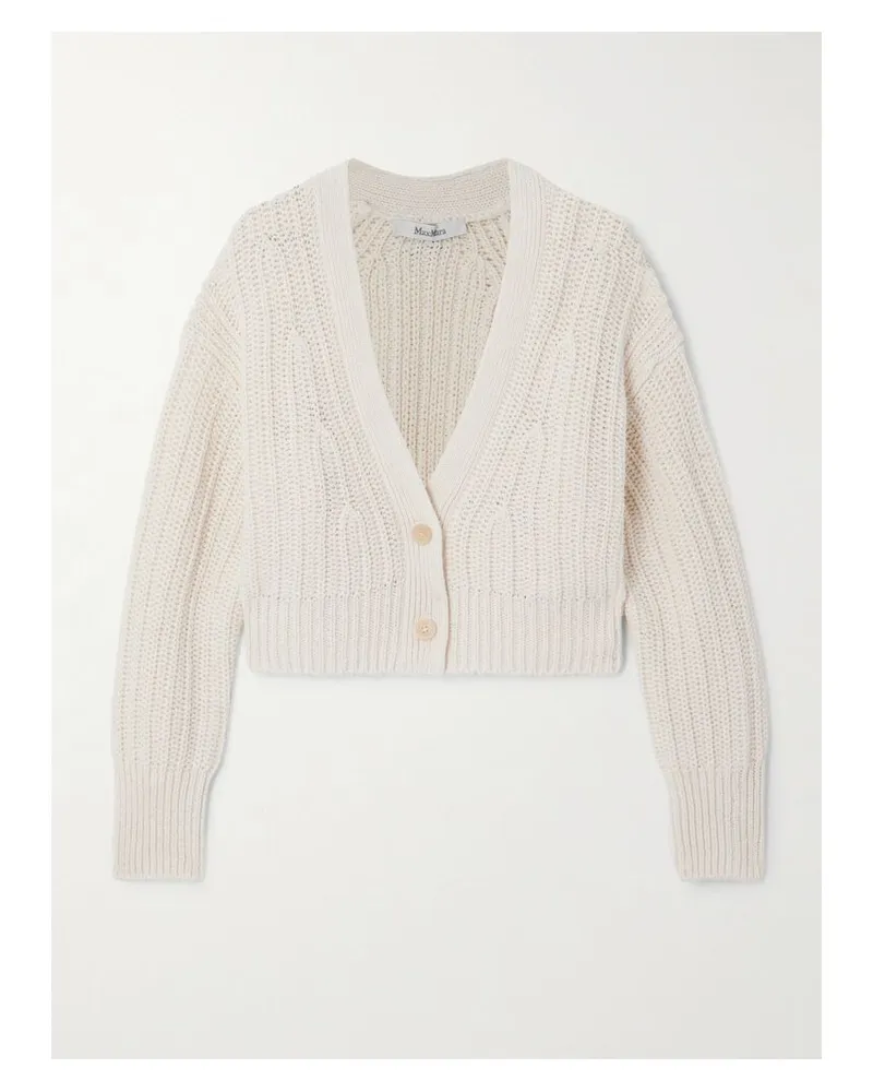 Max Mara Stelvio Cardigan Aus Einer Gerippten Leinen-baumwollmischung - Weiß Weiß