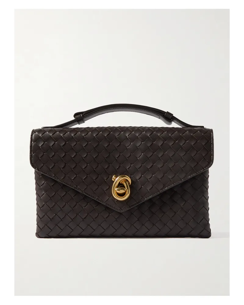 Bottega Veneta Knot Lock Medium Intrecciato Leather Shoulder Bag - Brown Brown