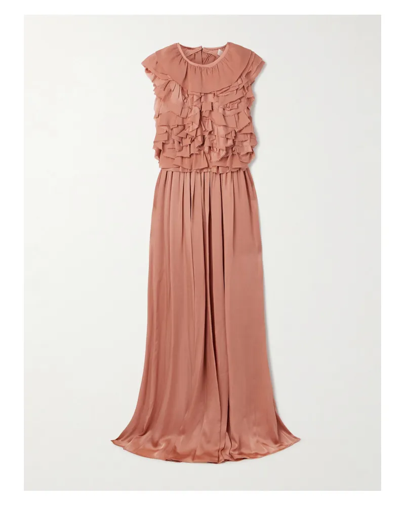 Ulla Johnson Byzantine Maxikleid Aus Seidensatin Und Chiffon Mit Rückenausschnitt Und Rüschen - Pink Pink