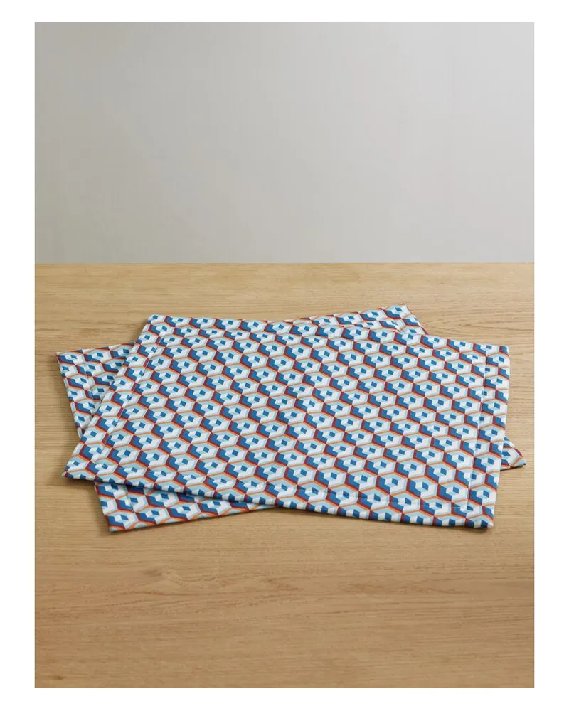 La DoubleJ Set Aus Zwei Platzsets Aus Leinen - Blau Blau