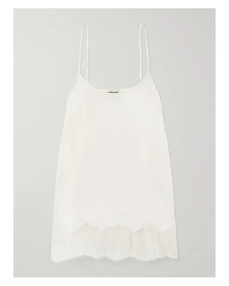 STAUD Chloe Top Aus Satin Aus Einer Seidenmischung Mit Spitzenbesätzen - Elfenbein Elfenbein