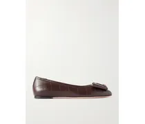 Belisa Ballerinas Aus Leder Mit Steppmuster Und Detail Aus Gold - Braun