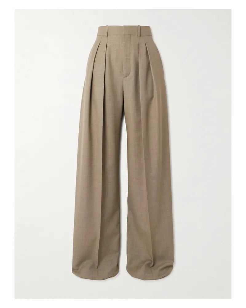 Saint Laurent Pleated Wool-canvas Wide-leg Pants - Neutrals Neutrals