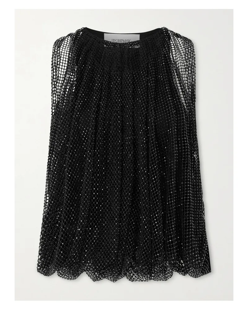 SPORTMAX Ruched Crystal-embellished Mesh Top - Black Black