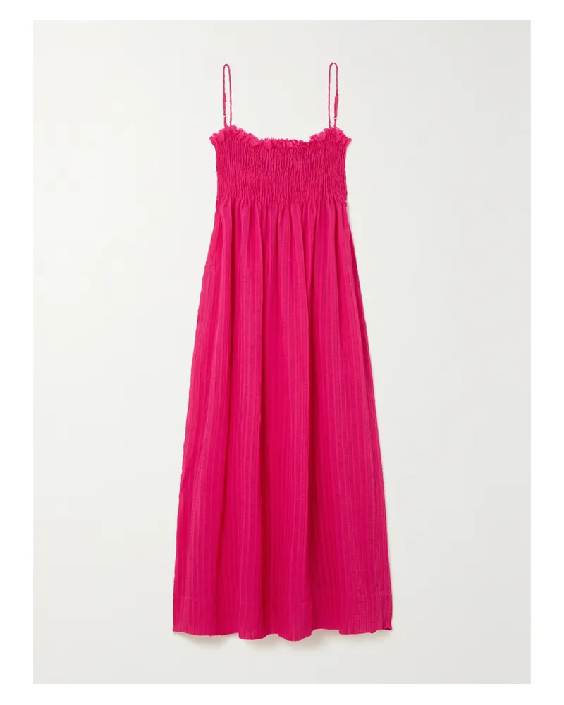 THREE GRACES Farah Maxikleid Aus Gestreiftem Seersucker Mit Raffungen - Lila Lila