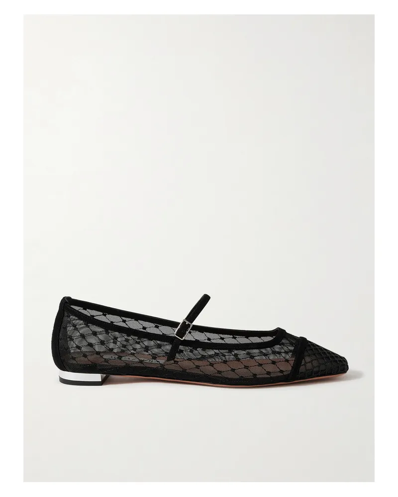 Aquazzura Juliette Mary-jane-ballerinas Aus Mesh Mit Samtbesätzen - Schwarz Schwarz