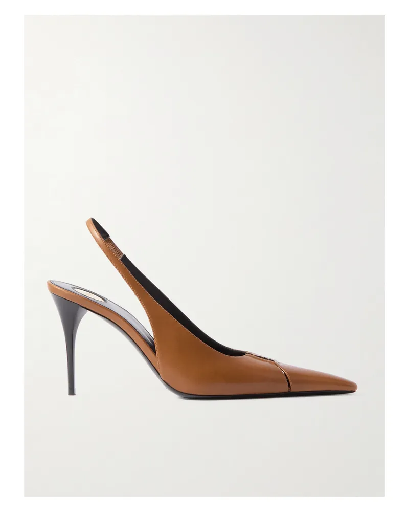 Saint Laurent Babylone Cutout Patent-leather Slingback Pumps - Brown Brown