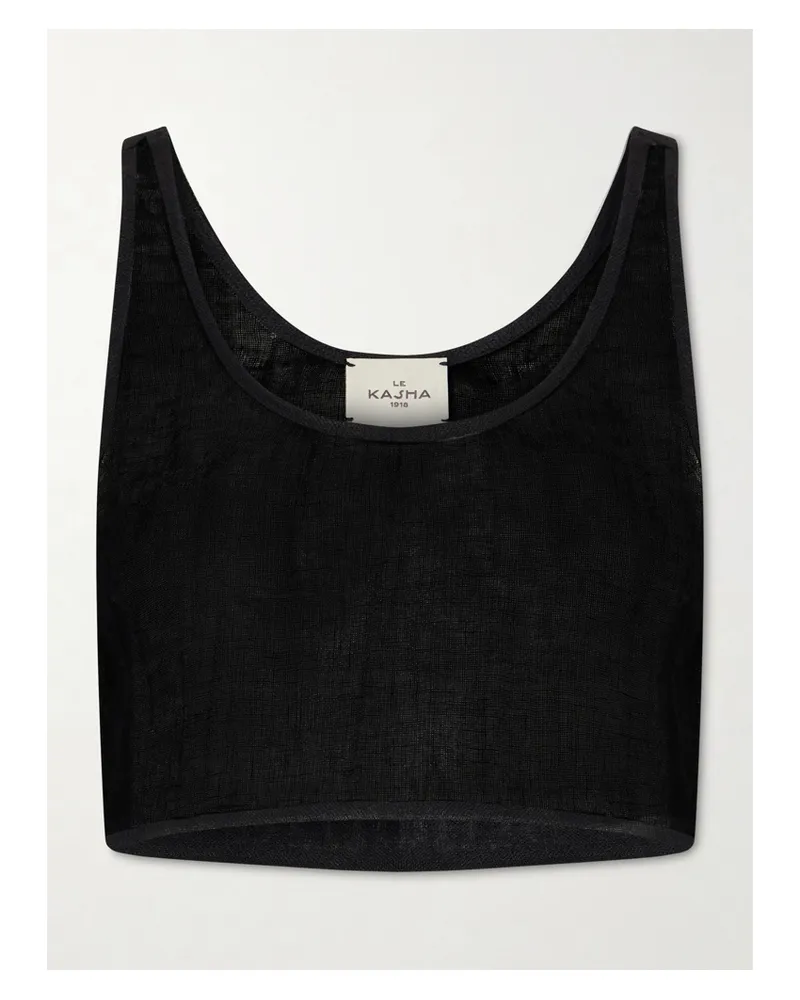 Le Kasha 1918 Tahta Cropped Linen Top - Black Black