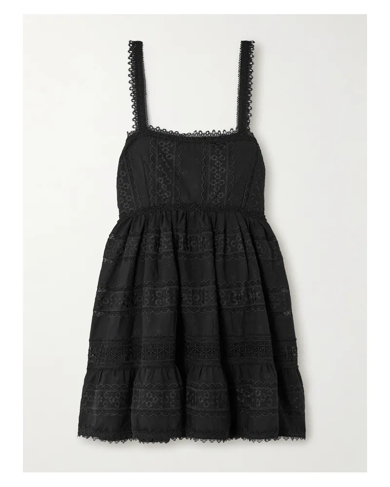 WAIMARI Net Sustain Canela Minikleid Aus Einer Baumwollmischung Mit Spitzenbesätzen - Schwarz Schwarz