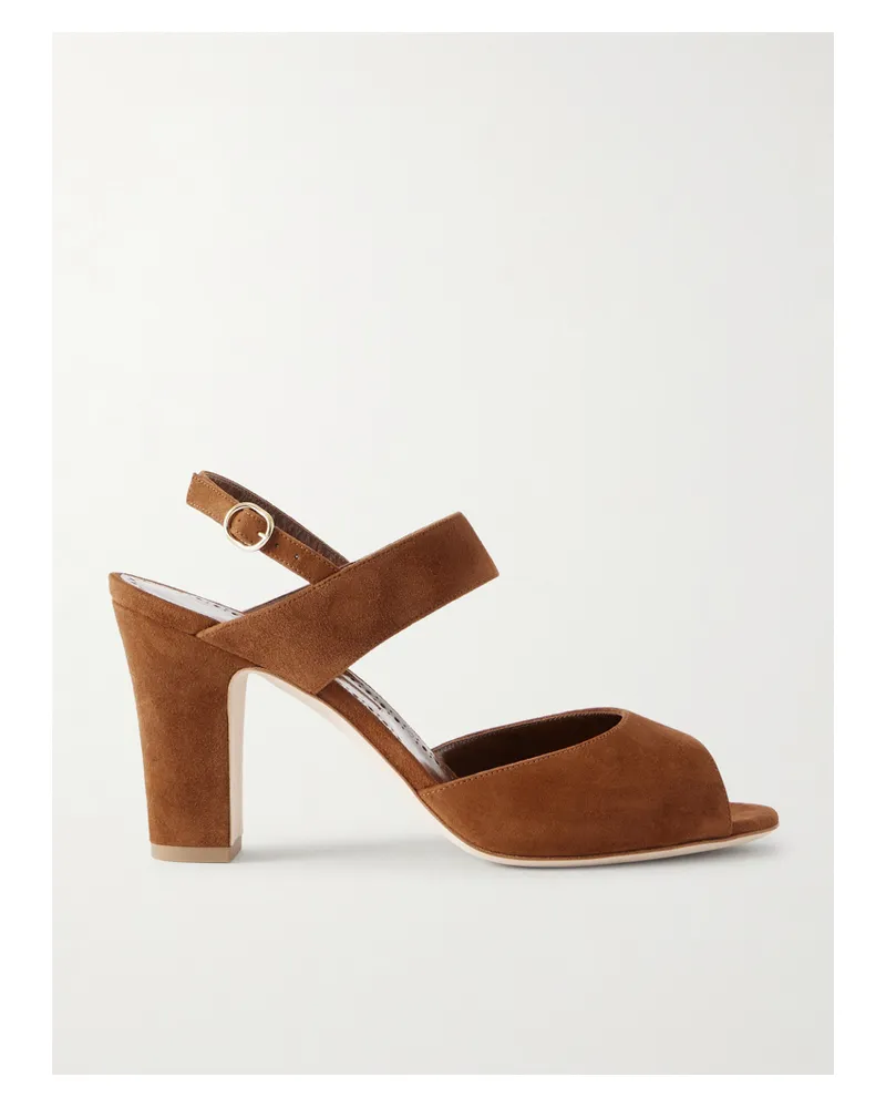 Manolo Blahnik Khiko 90 Suede Slingback Sandals - Brown Brown
