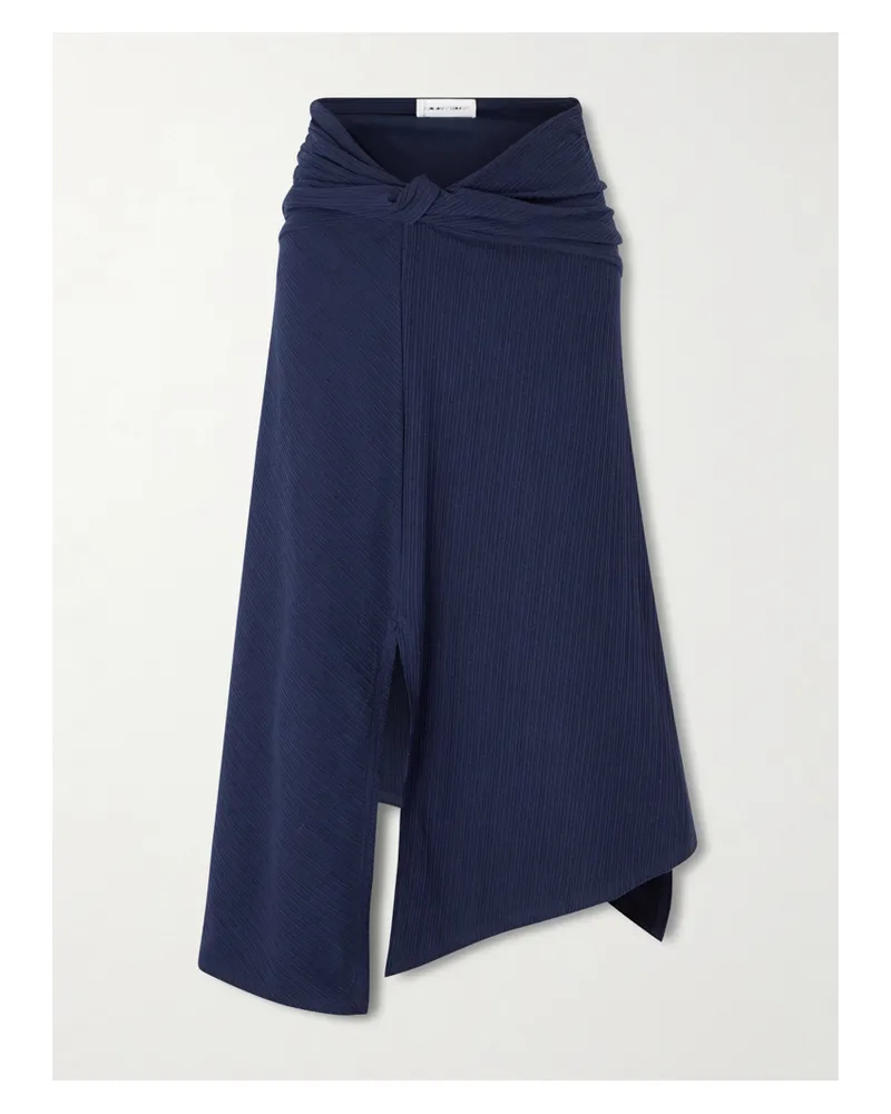 Victoria Beckham Knotted Stretch Organic Cotton-crepon Midi Skirt - Blue Blue