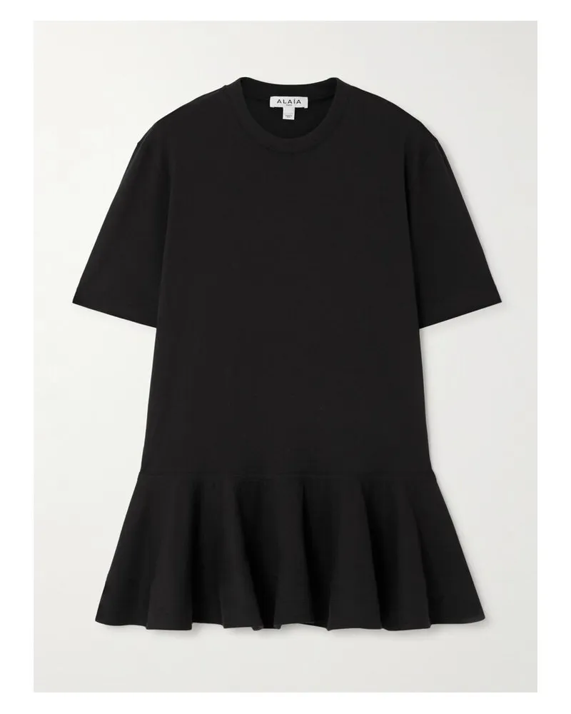 Alaïa Oversized-t-shirt Aus Baumwoll-jersey Mit Schößchen Aus Popeline - Schwarz Schwarz