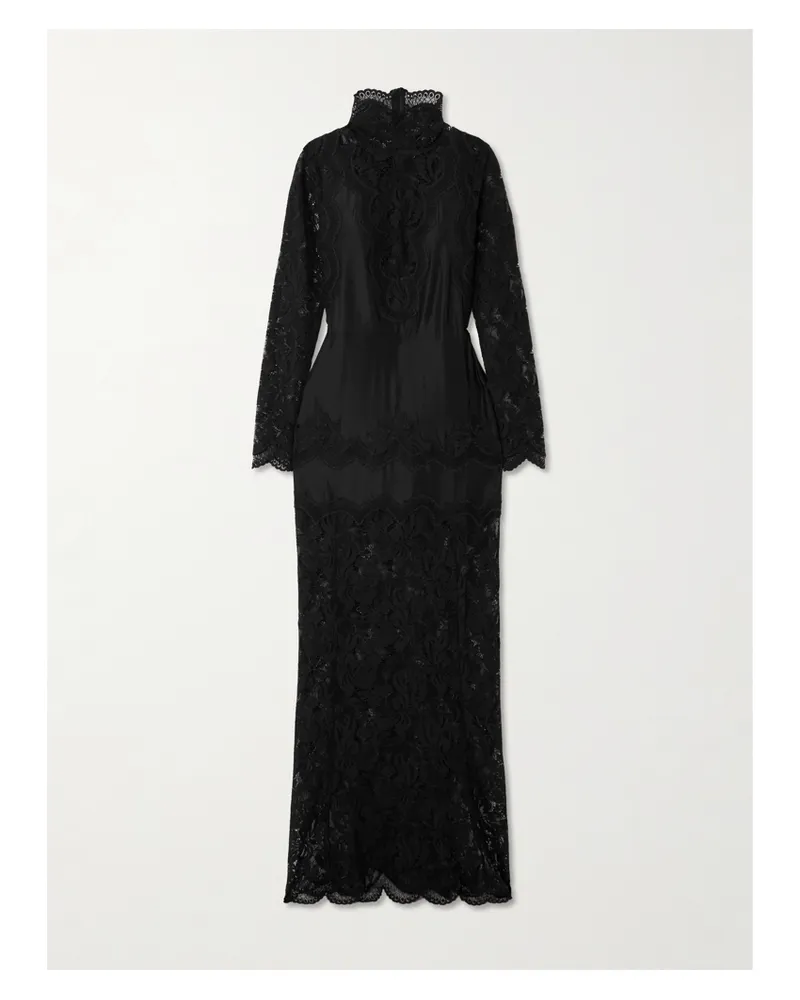 Paco Rabanne Maxikleid Aus Seidensatin Mit Spitzenbesätzen - Schwarz Schwarz