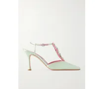 Hebes 90 Appliquéd Satin Mary Jane Pumps - Green