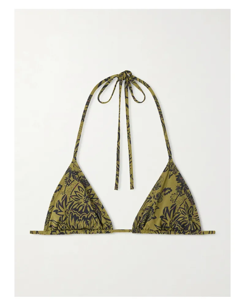 Ulla Johnson Maya Printed Triangle Bikini Top - Green Green