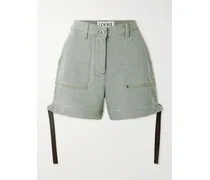 Jeansshorts Mit Lederbesätzen - Grün