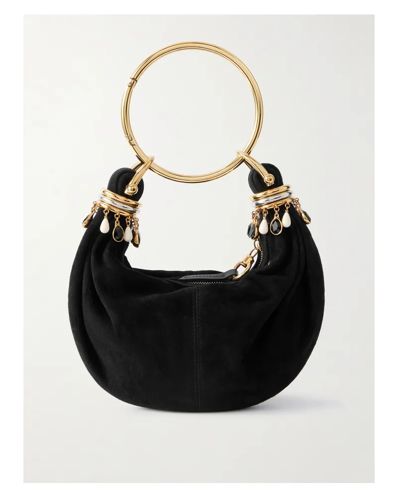 Chloé Bracelet Kleine Schultertasche Aus Veloursleder Mit Lederbesätzen Und Verzierungen - Schwarz Schwarz