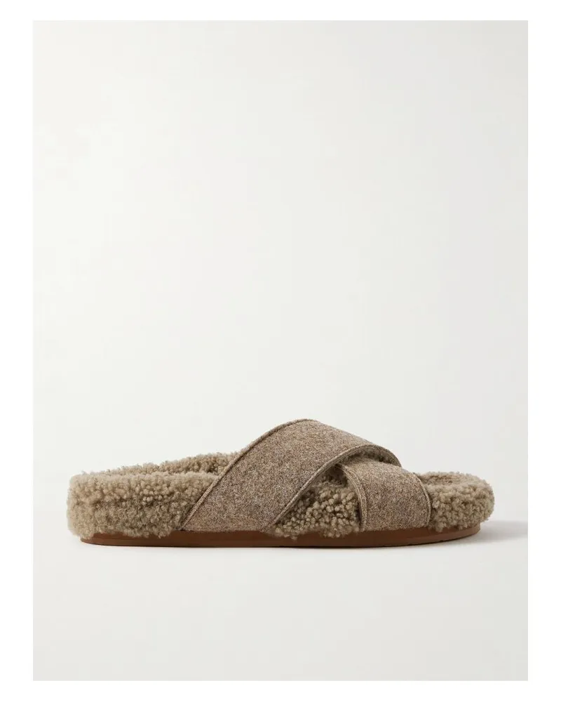 Ancient Greek Sandals Anilio Pantoletten Aus Filz Und Shearling - Braun Braun