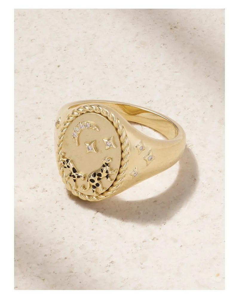 Yvonne Léon Chevalière Ovale La Savane Ring Aus 9 Karat Gold Mit Diamanten Und Emaille Gold