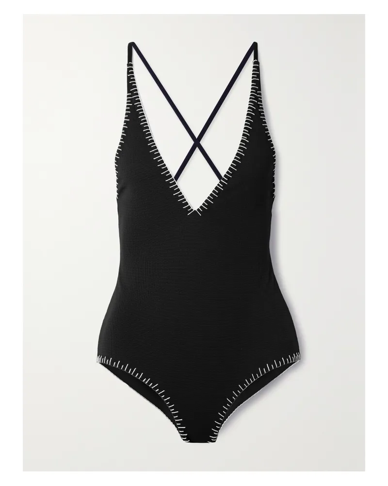 Marysia Sole Badeanzug Aus Seersucker Mit Details Im Überwendlichstich - Schwarz Schwarz