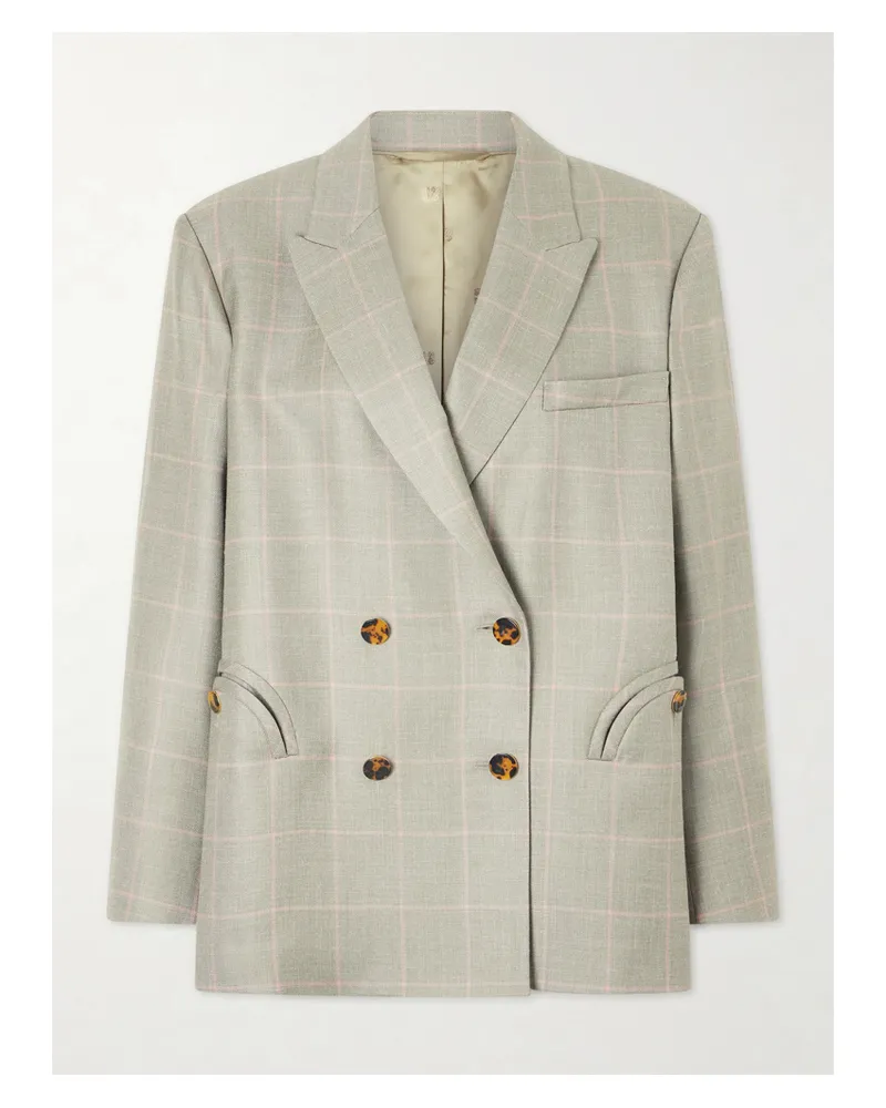 Blazé Milano Nightbreak Double-breasted Virgin Wool, Silk And Linen-blend Blazer - Gray Gray