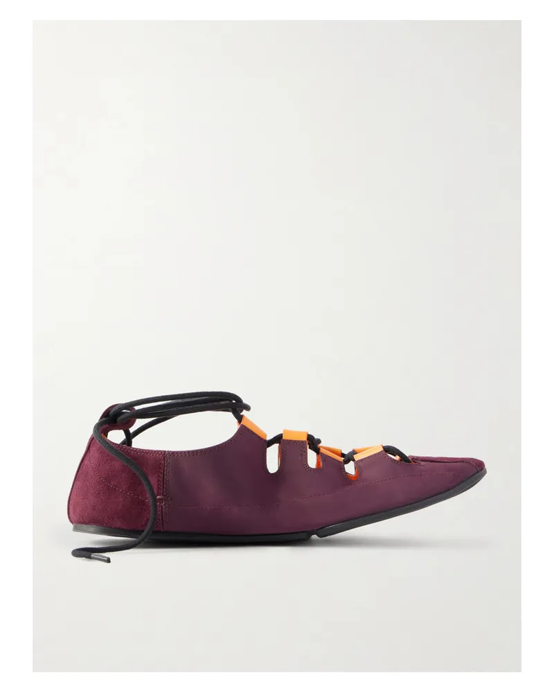 Alaïa Suede-trimmed Shell Ballet Flats - Burgundy Burgundy