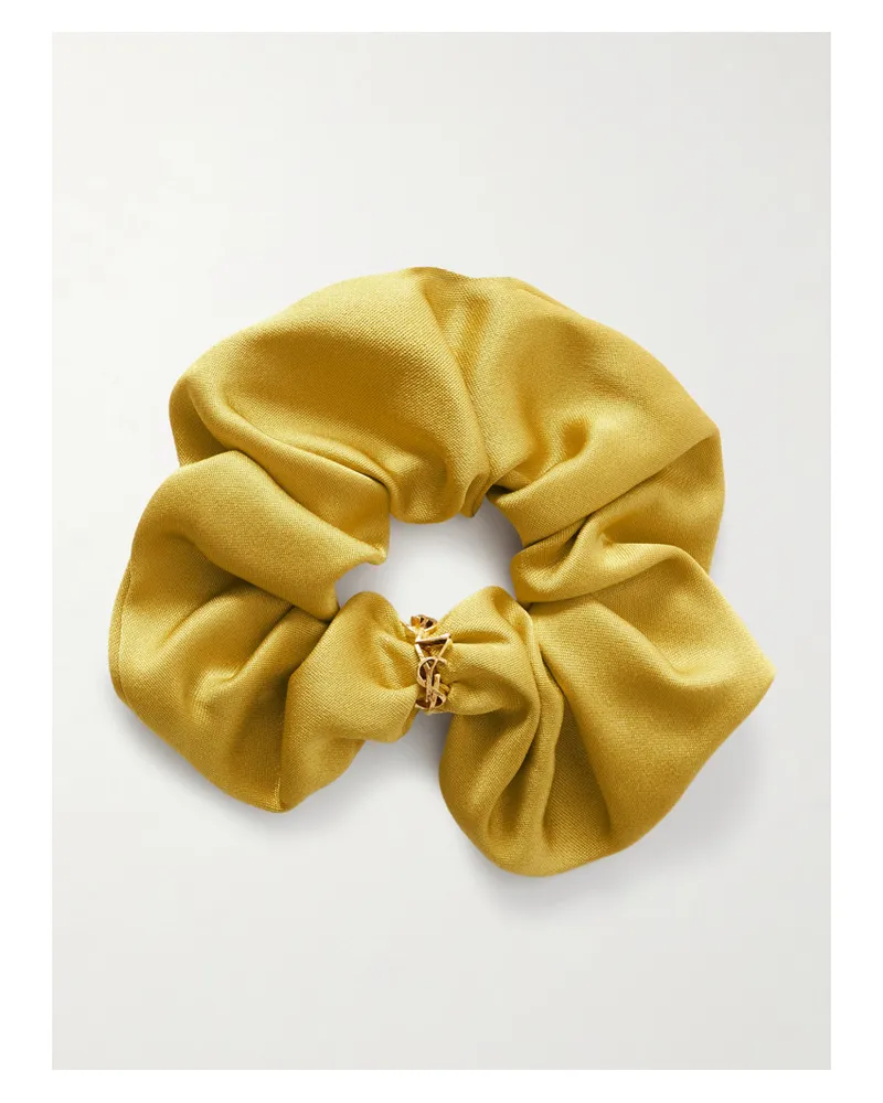 Saint Laurent Embellished Silk-satin Hair Tie - Yellow Yellow