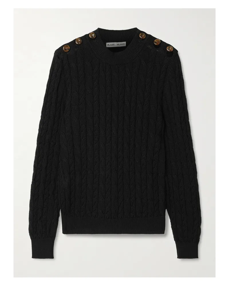 Blazé Milano Button-embellished Cable-knit Cotton Sweater - Black Black
