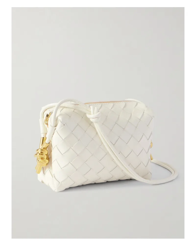 Bottega Veneta Mini Drop Loop Intrecciato Leather Shoulder Bag - White White