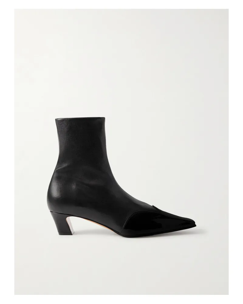 KHAITE Nevada Patent-trimmed Leather Ankle Boots - Black Black