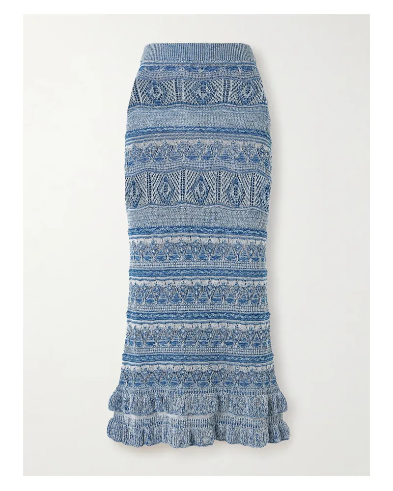 Etro Ruffled Crocheted Maxi Skirt - Blue Blue