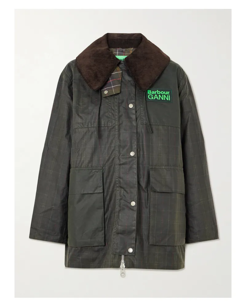 Barbour Ganni Kapuzenjacke Aus Karierter, Gewachster Baumwolle Mit Cordbesatz - Grün Grün