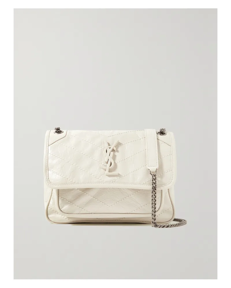 Saint Laurent Niki Baby Quilted Crinkled Glossed-leather Shoulder Bag - Off-white Off-white