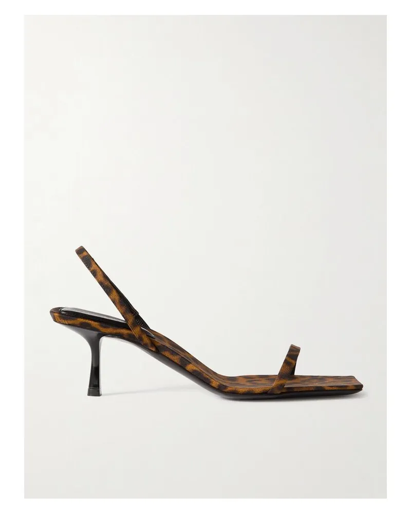 Saint Laurent Jaspe Slingback-sandalen Aus Faille Mit Leopardenprint - Schwarz Schwarz