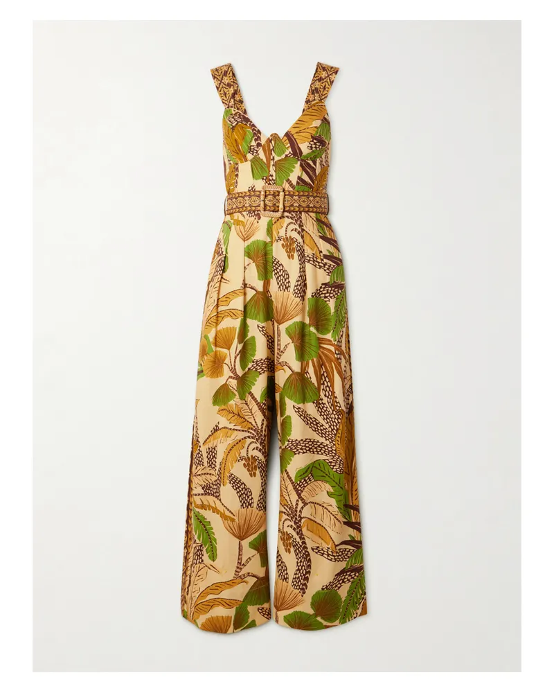 FARM Rio Jumpsuit Aus Einer Bedruckten Leinenmischung Mit Raffungen Und Gürtel - Neutral Neutral