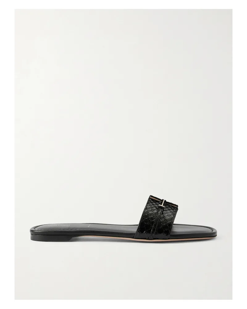 Tom Ford Embellished Snake-effect Leather Slides - Black Black