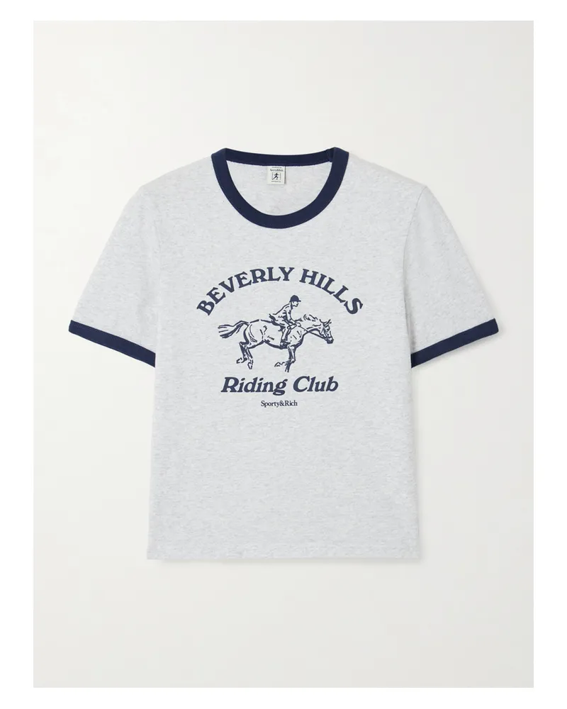 SPORTY & RICH Riding Club Zweifarbiges T-shirt Aus Baumwoll-jersey Mit Print - Grau Grau